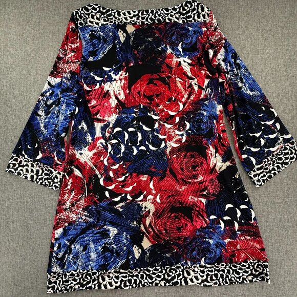 Style & Co Shift Dress Floral Red White Blue Black Large Stretchy Relaxed Fit - Picture 9 of 11